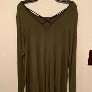 Olive Green long sleeve dress with back detailing